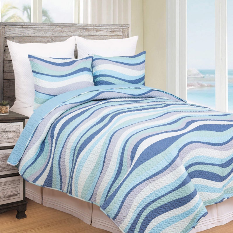 C&F Home Sea Waves Seawaves Blue Ocean Coastal Theme Twin Bed 2-Piece Beach Reversible Coverlet Lightweight Quilt Set with 1 Sham Reversible Bedding Coverlet Comforter Nautical Bedding Set Twin 2 - Image 3